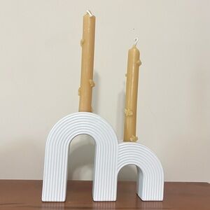 Modern White Arch Double Candle Holder Minimalist Ribbed Decor